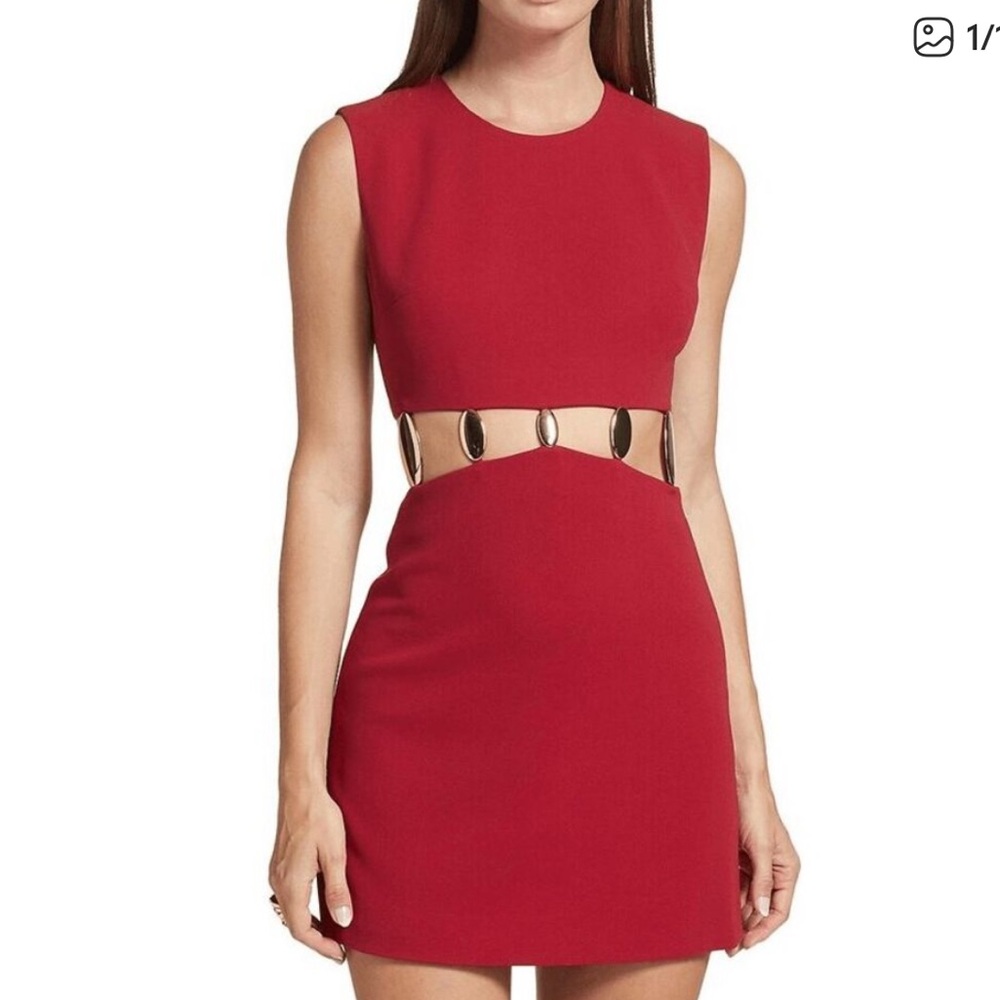 Red Mini Dress with Gold Details